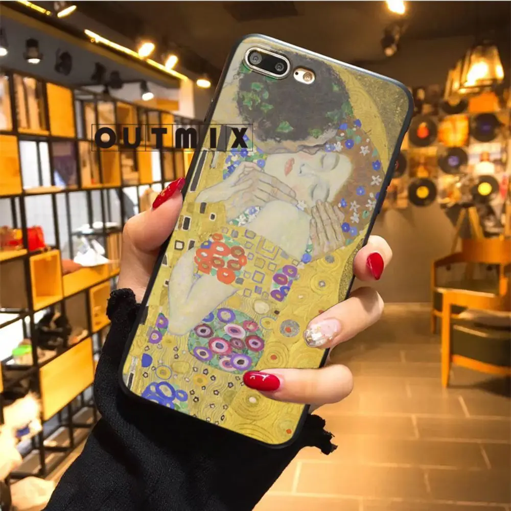 Чехол OUTMIX The Kiss By Gustav Klimt Caso Fall Przypadku Coque Cover для IPhone X 10 XS max XR 6S 6 7 8 Plus | Мобильные