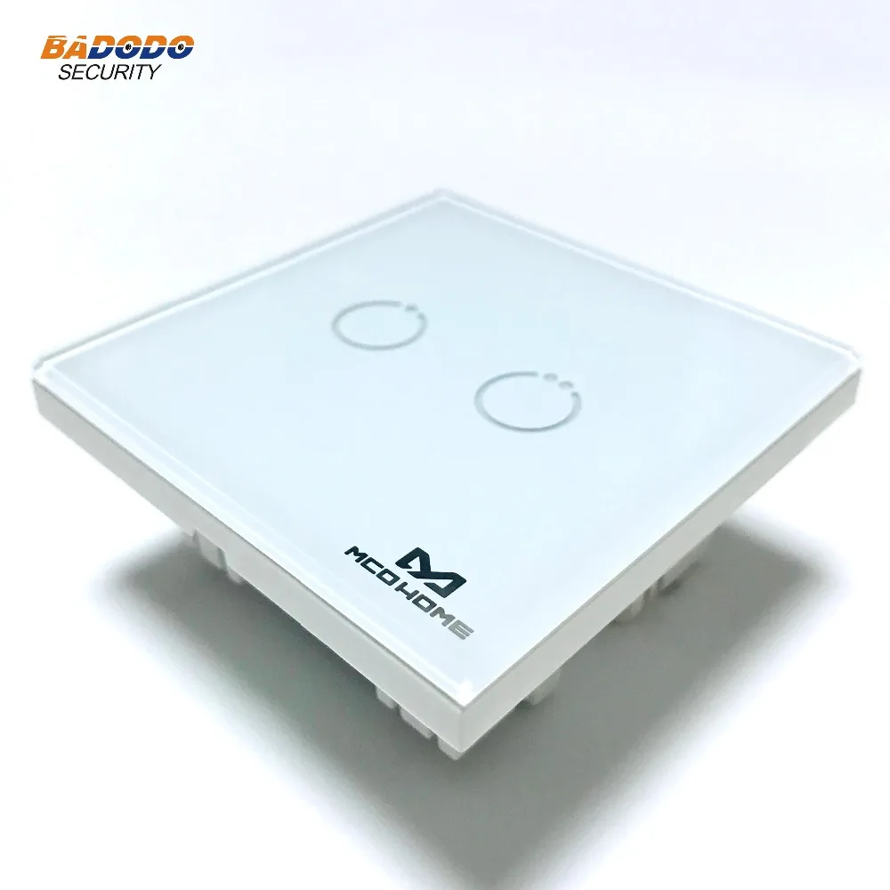 Z Wave Plus MCO дома Стекло сенсорный Панель выключатель питания EU868.42MHz 2 gang два реле
