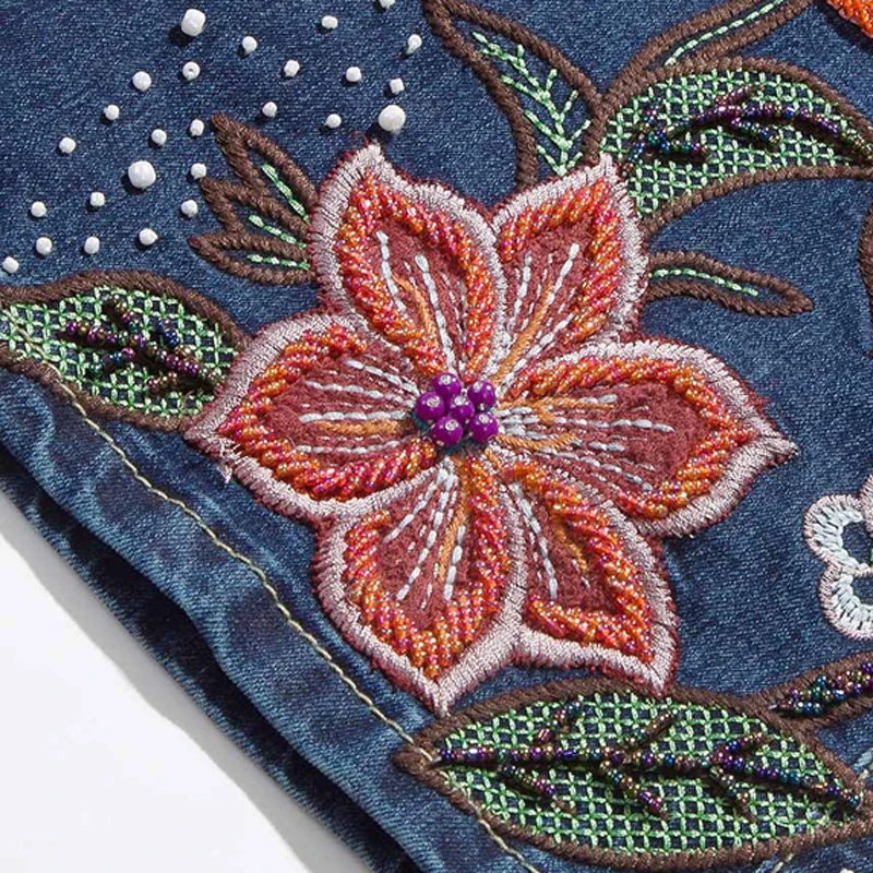 

Brand Pants 2019 Skinny Flare Pants Lady High Waist Jeans Beading Embroidery Women Clothing Jeans Sweet Plus Size 36 Trousers