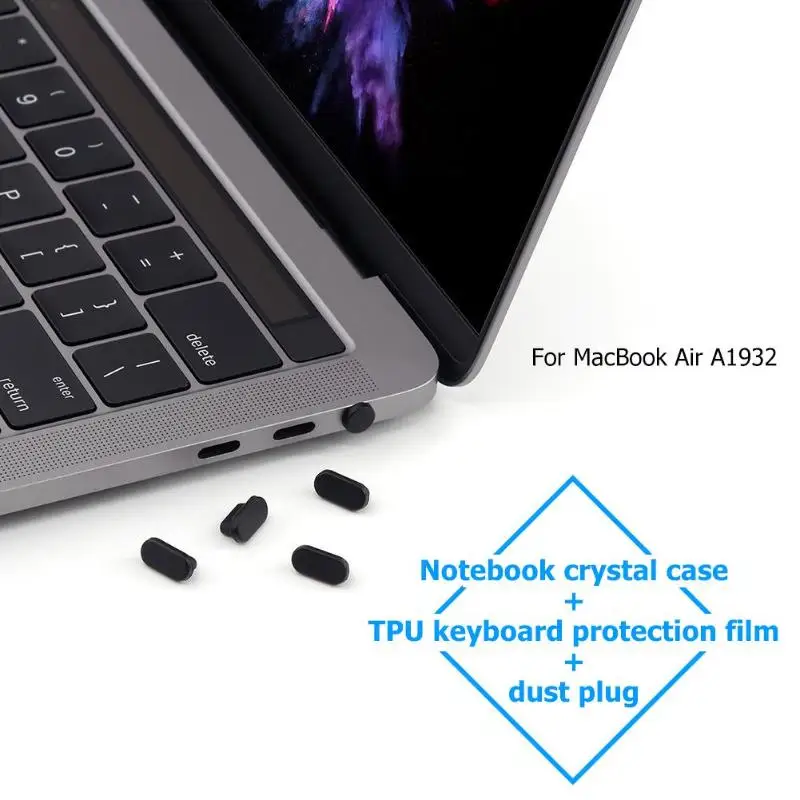 Чехол 3 в 1 для Apple MacBook Air A1932 2018 2019 прозрачный чехол + Защитная пленка клавиатуры из