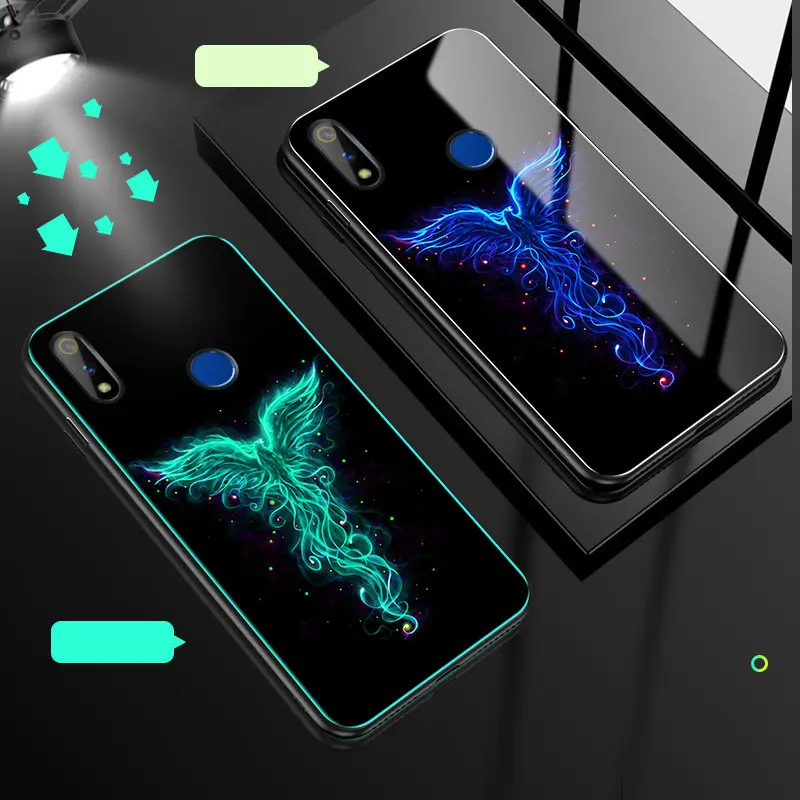Светящийся чехол для телефона для Oppo Realme 3 Pro Чехол светящийся закаленное стекло задняя крышка для Oppo Realme 3 Pro чехол силиконовый чехол