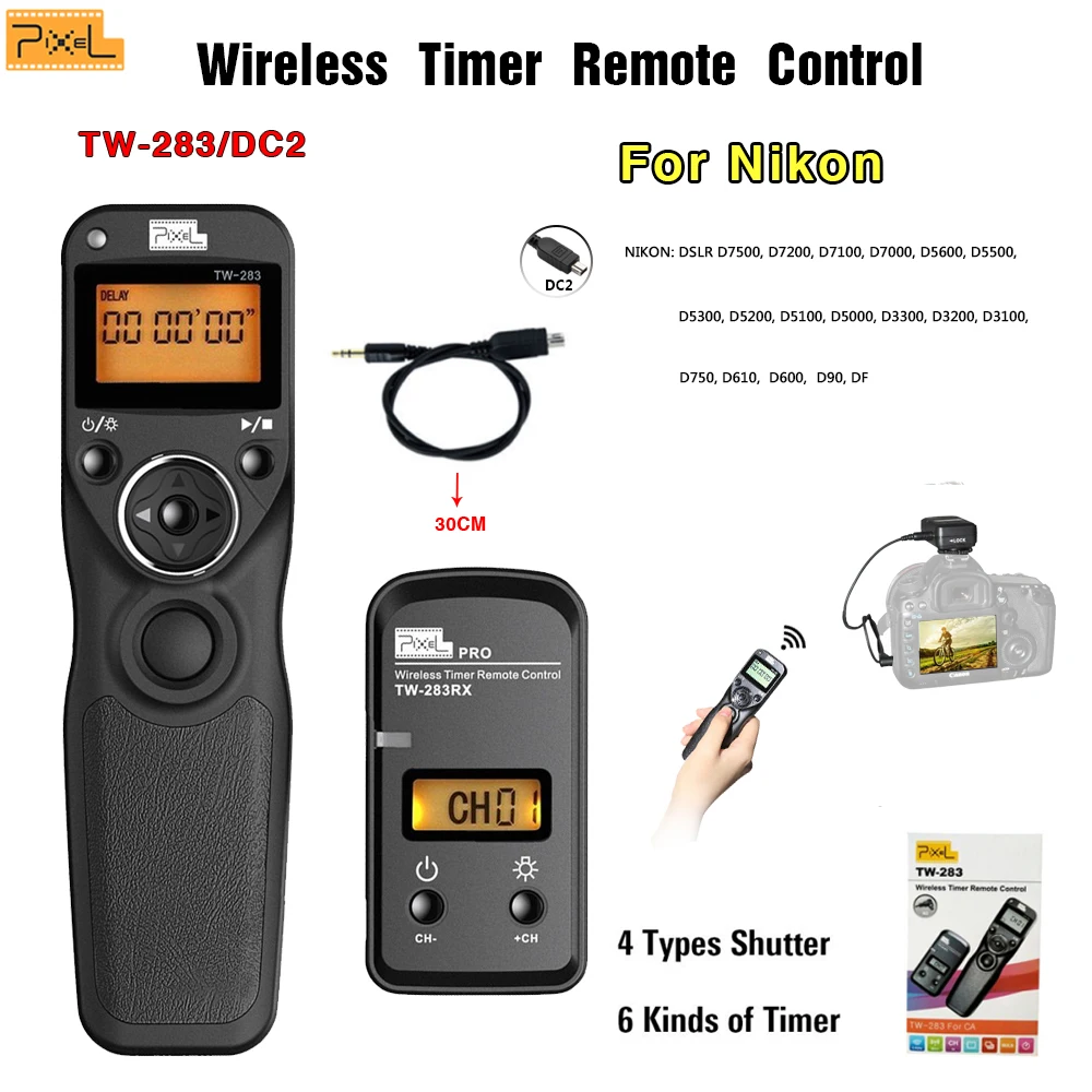 Pixel TW-283/DC2 2.4G Wireless Timer shutter Remote Control For Nikon D5000 D5100 D5200 D5300 Release SLR remote control | Электроника