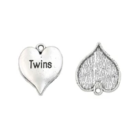 kjjewel antique silver plated twins heart charms handmade pendants jewelry findings accessories making fit diy 21x17mm