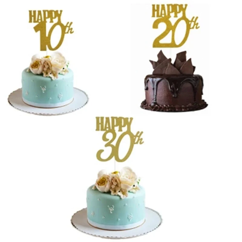 1 шт. золотые счастливые 30th/40th/50th/60th Блестящий силуэт Свадебные топперы на свадебный торт годовщина день рождения украшения