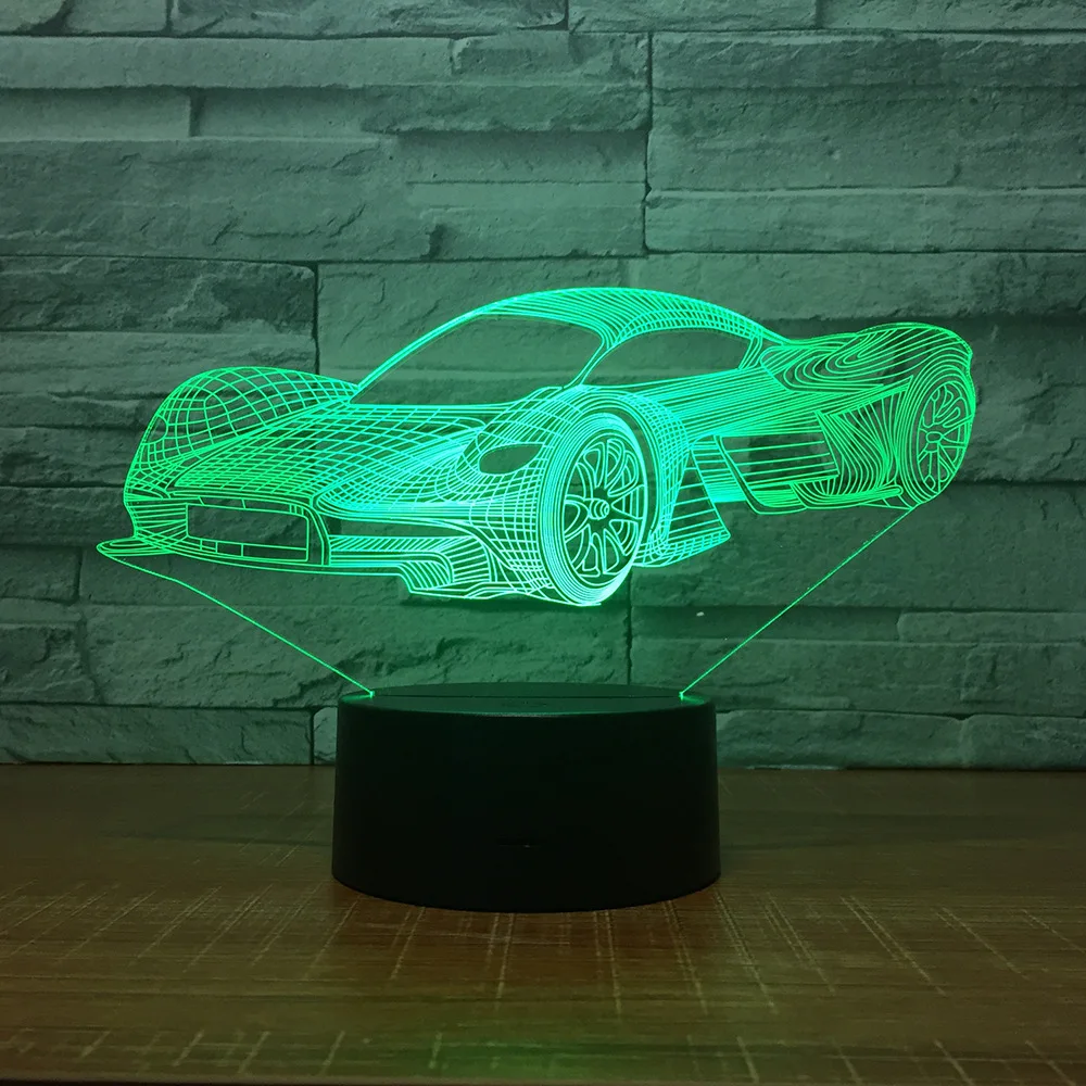 Охлаждения гоночный автомобиль 3D 7 цветов лампа визуальный светодиодный ночные