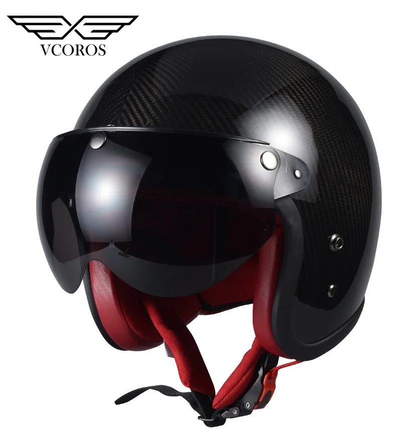 VCOROS мотоциклетный шлем из углеродного волокна с открытым лицом винтажные Ретро
