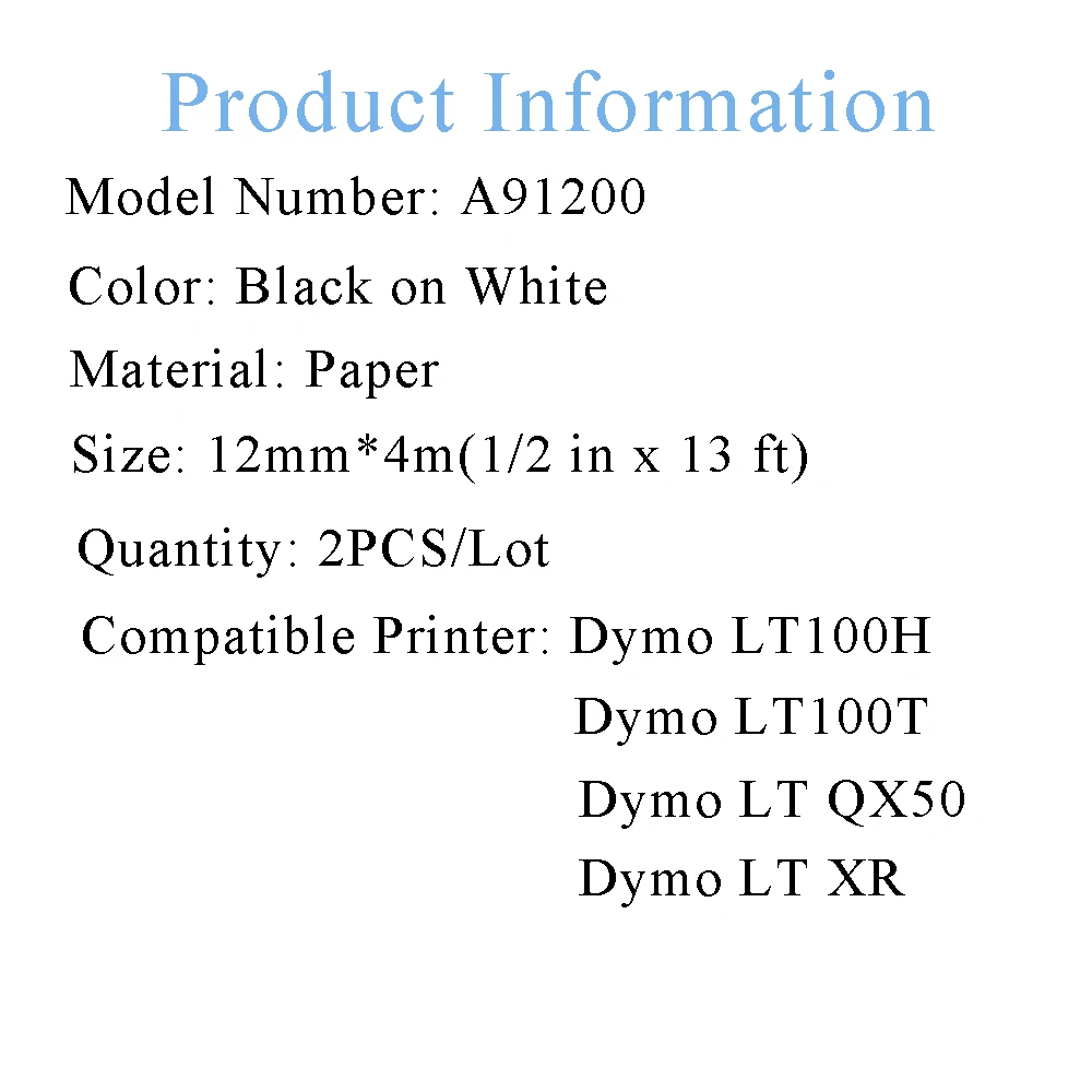 UNISTAR 2 шт совместимый с Dymo Letratag лента этикеток для принтера ленты 12 мм x 4 м 91200