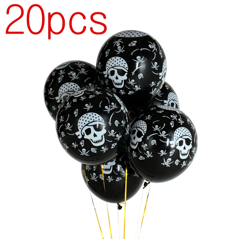 20pcs 1 комплект черный пиратский корабль в форме алюминиевой фольги Череп скрещенные кости латексные воздушные шары аксессуары для празднования Хеллоуина игрушки-украшения - Цвет: 20pcs