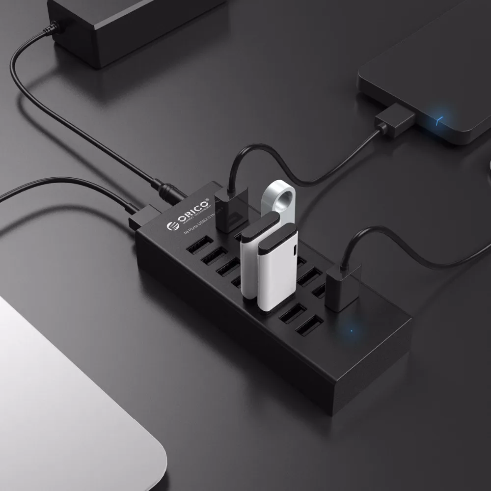 ORICO 16 портов USB2.0 концентратор с 12V2A адаптер питания 3.3Ft/1 M Кабель для передачи данных для Apple Macbook Air ноутбук ПК планшет-черный