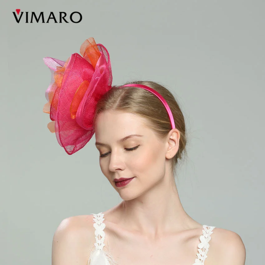 VIMARO Fuchsia And Orange Sinamay Wedding Fascinator Party Hair Accessories For Women Jewelry Hairbands Headpiece Church | Украшения и