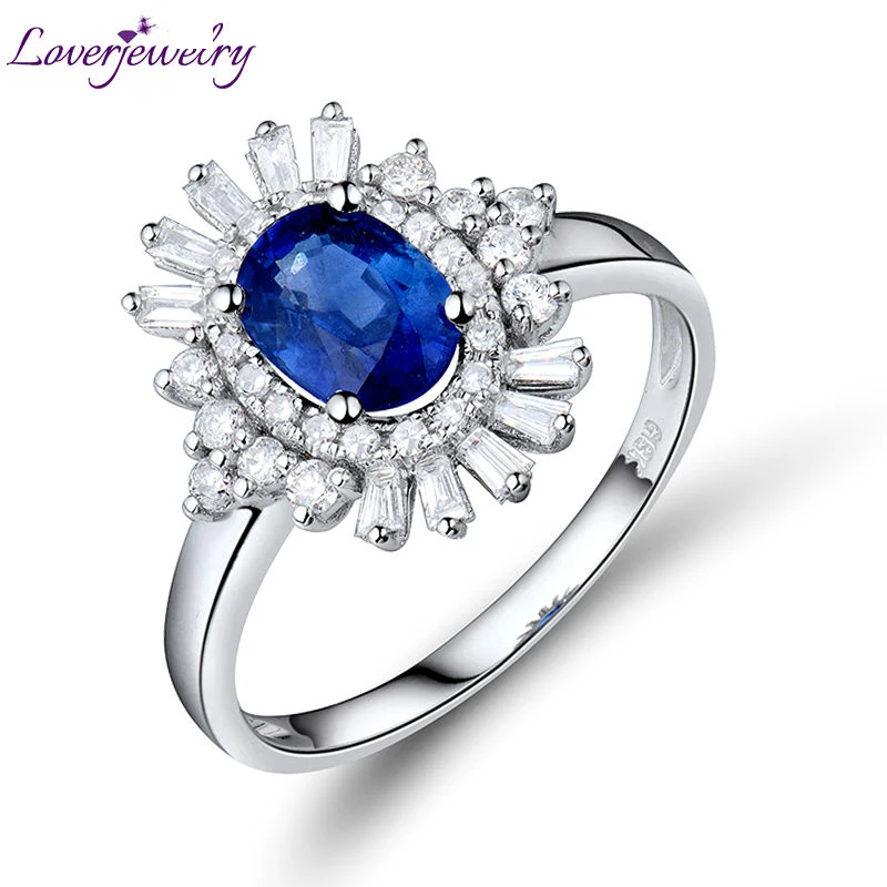 LOVERJEWELRY Новинка 5x7 мм 18 карат белое золото натуральный Шри Ланка синий сапфир