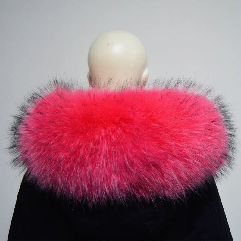 Длинная женская парка из кораллового лисьего меха с большим капюшоном енота