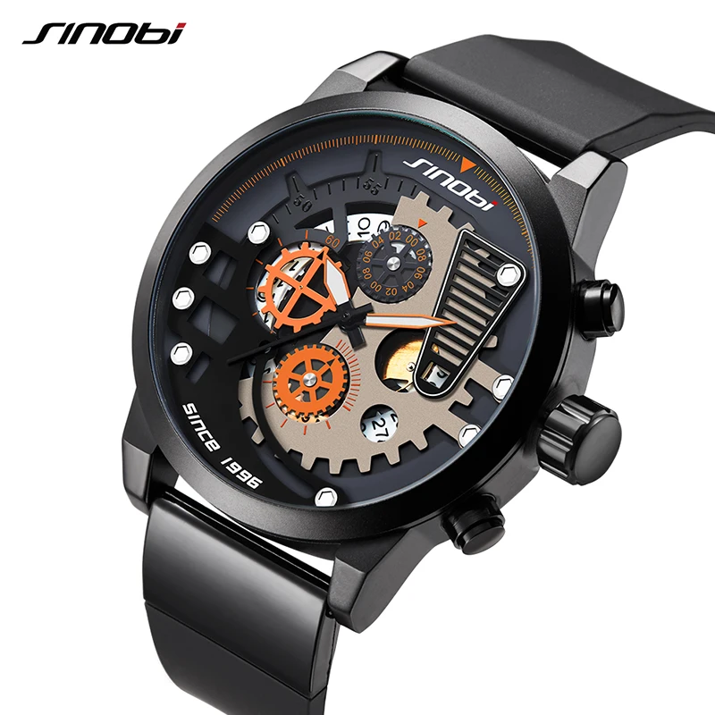 SINOBI gear Dial оригинальный дизайн Креативные мужские часы Relogio Masculino модные