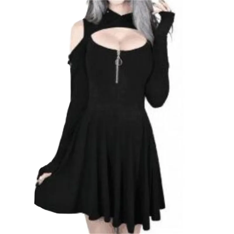 Демисезонное женское платье с капюшоном Goth Black уличная одежда Сексуальные