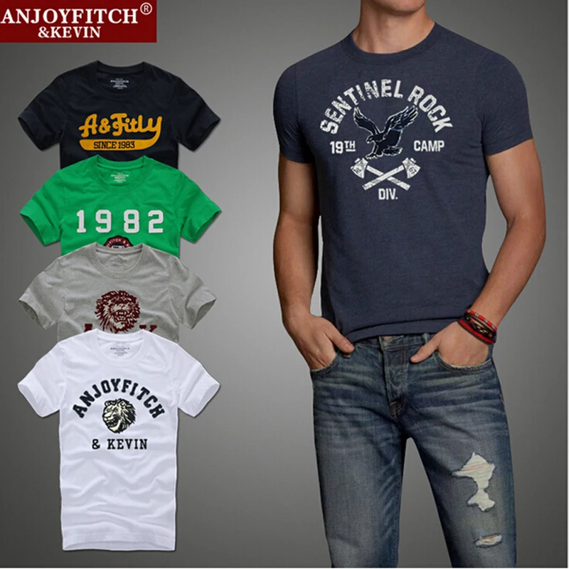 ВЫСОКОЕ Качество AF Anjoy и Fitch Марка Повседневная Футболка 100% Хлопок Топы тис Лето