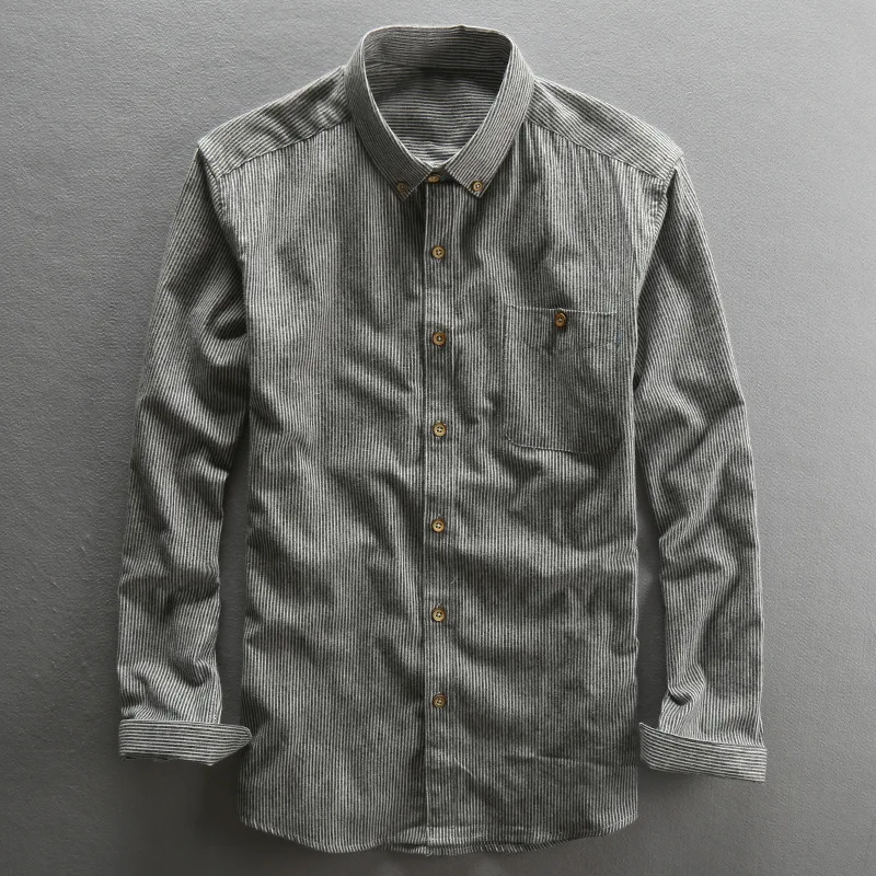 ICPANS хлопок лен Camisa Masculina в полоску с длинным рукавом мужские рубашки летние
