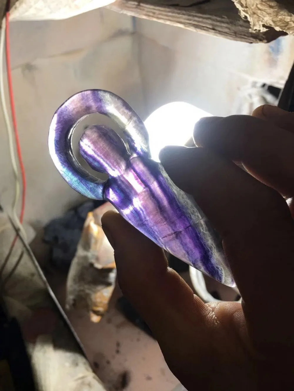 

1pc natural fluorite crystal hand carved angel goddess statuette wand point sorcery healing
