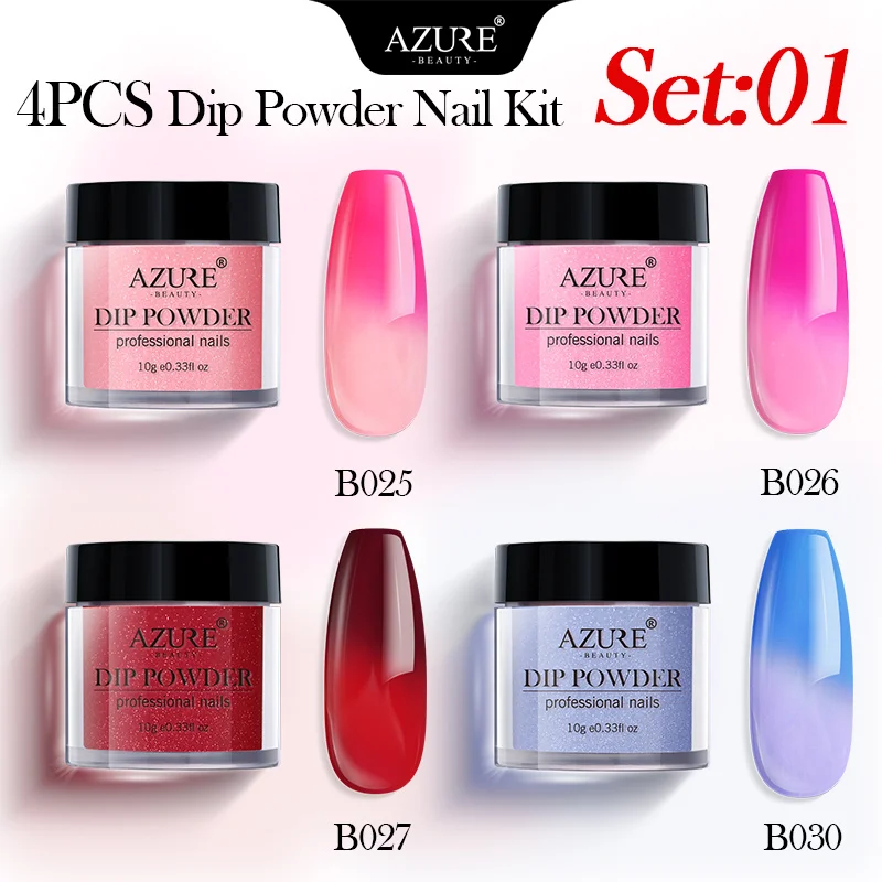 Azure Beauty 4 шт./лот хамелеон набор порошков для ногтей градиентный цвет