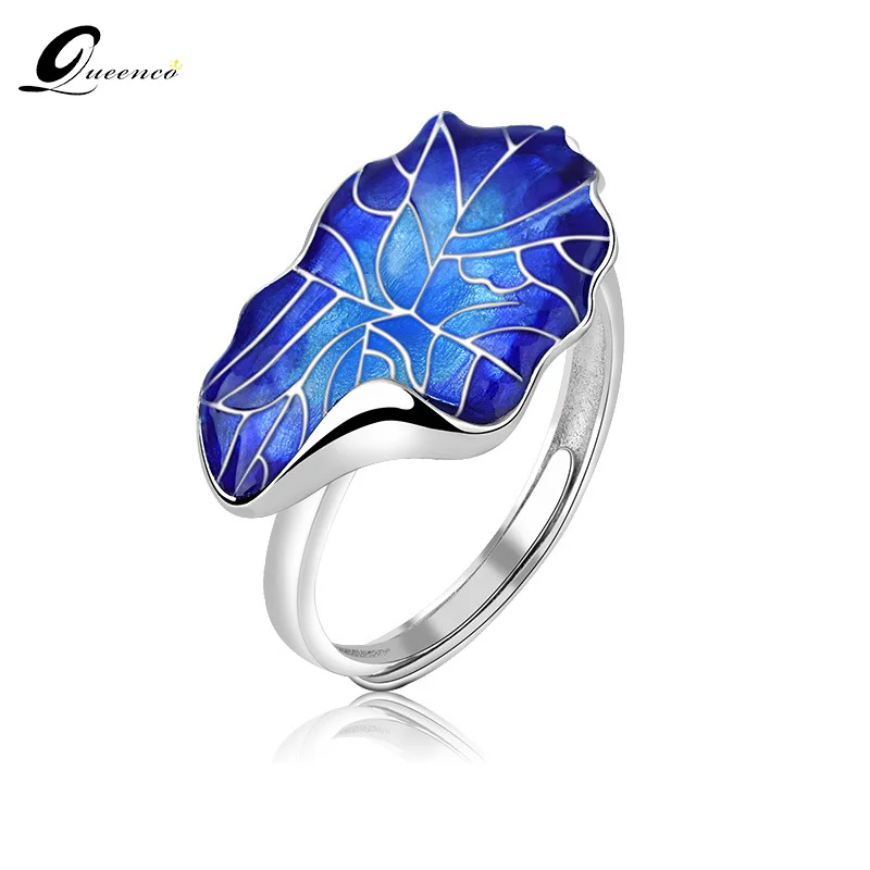 Cloisonne Lotus Leaf Ring Wedding Rings Silver Plated Vintage Jewelry Chinese Style Women Accessories | Украшения и аксессуары