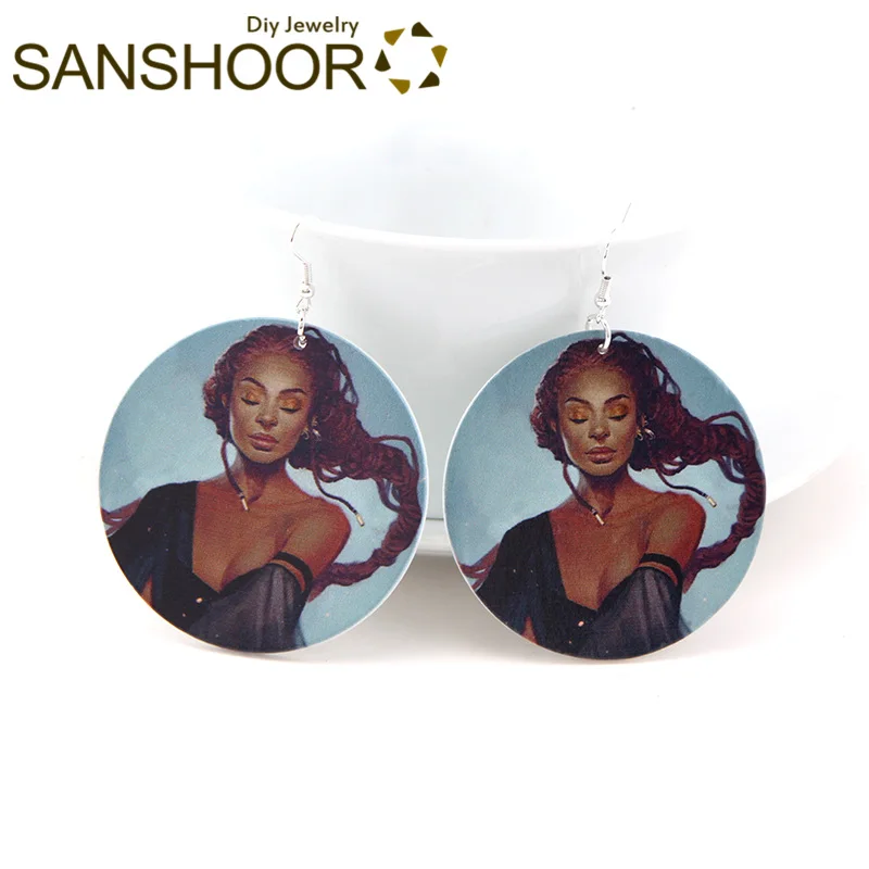 SANSHOOR Afrocentric длинные волосы женские деревянные серьги черные этнические богемные