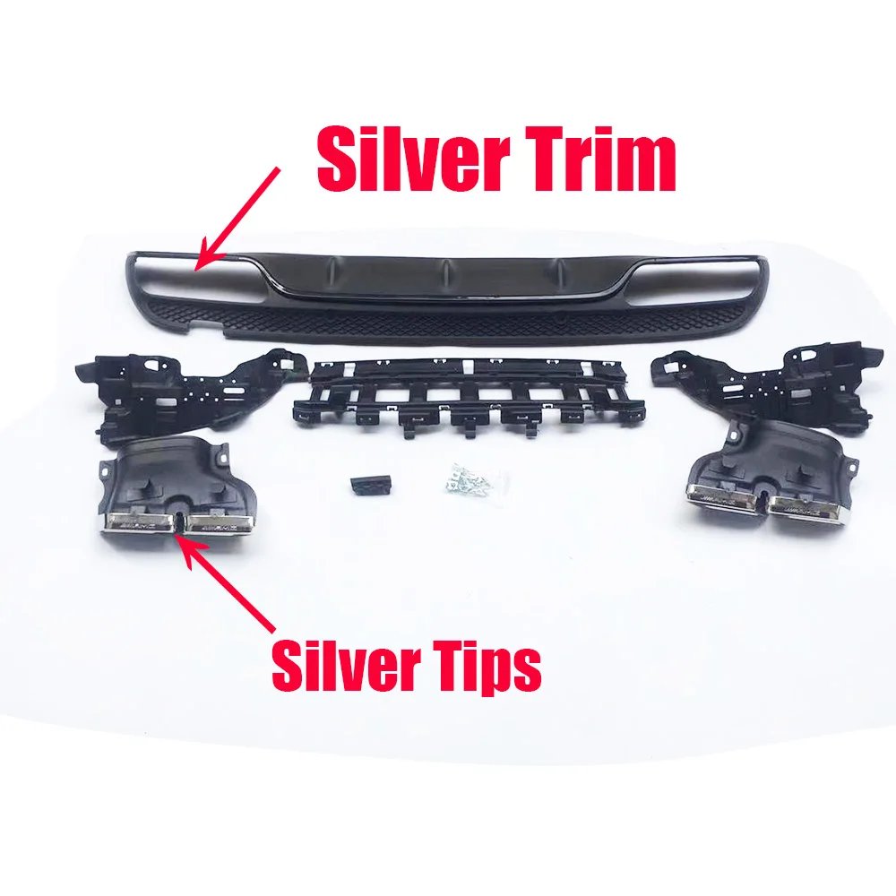 black trim silve tip C63 стиль 4 выхода PP задний диффузор с выхлопными наконечниками для Benz W205 Sedan S205 Wagon C180 C200 C300 C43 с Amg посылка 15-22 - Цвет: black trim silve tip