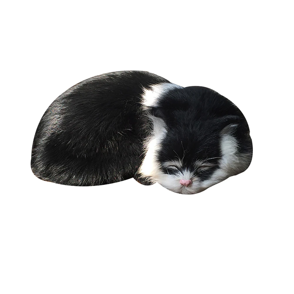 Black White 21X17X6 см кроличий мех милый сонный Искусственный Кот ремесла диван кровать автомобиль фотографии инструменты Декор подарок - Цвет: Black White