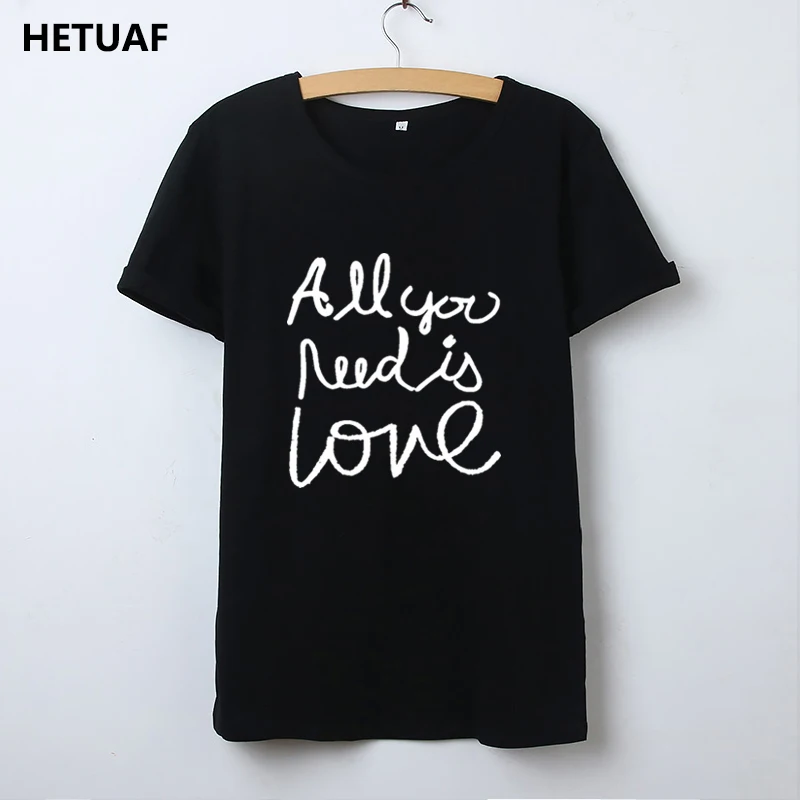 Женская хипстерская футболка HETUAF Повседневная с надписью All You Need Is Love 2018 | одежда