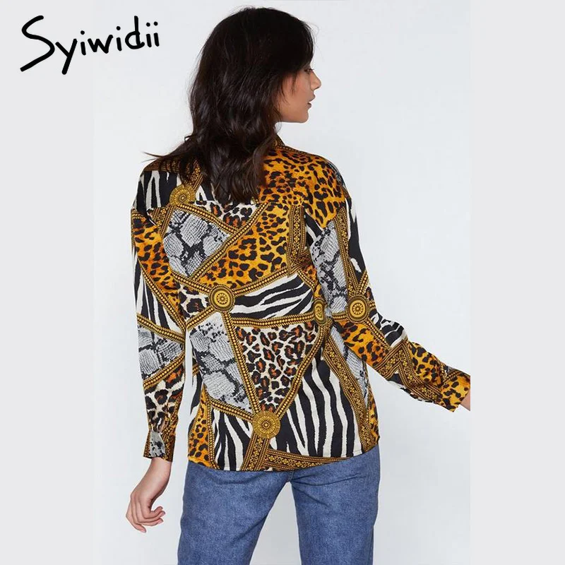 Harajuku Leopard Print Blouse Women 2019 Spring Summer Yellow Shirts Long Sleeve for Work School Sexy Fashion Tops |
