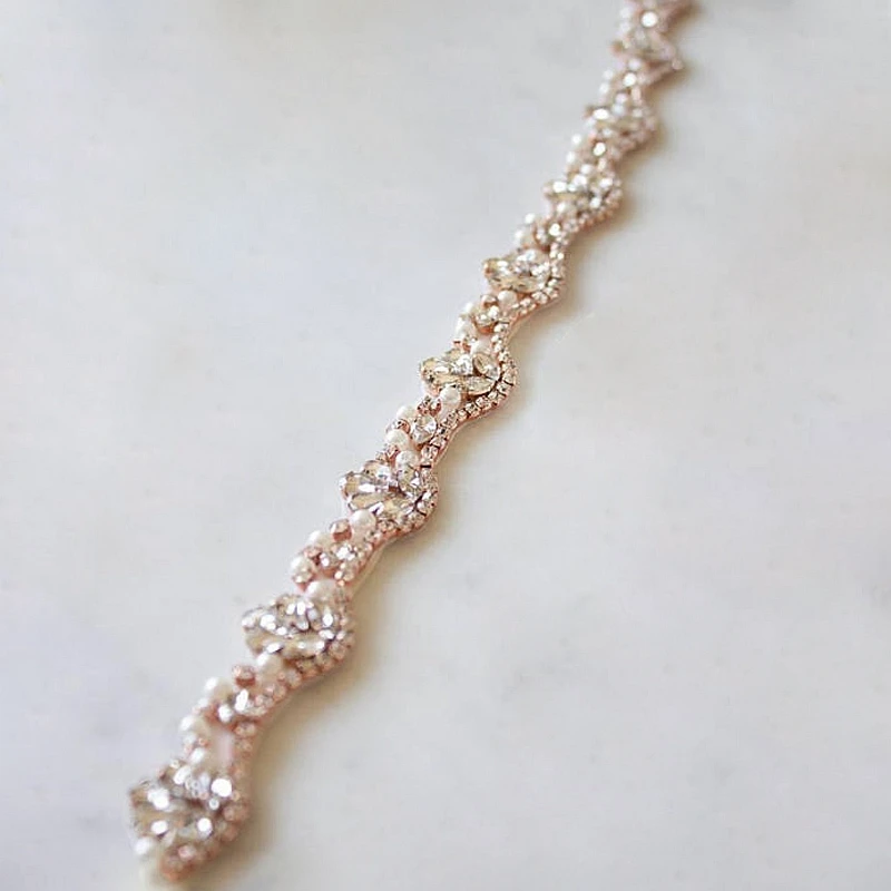 1 yard of Rose Gold JLZXSY половина ярда/1 ярд серебро/золото/розовое золото горный хрусталь Кристалл Аппликация отделка для свадебного пояса свадебные створки для вечернего платья - Цвет: 1 yard of Rose Gold