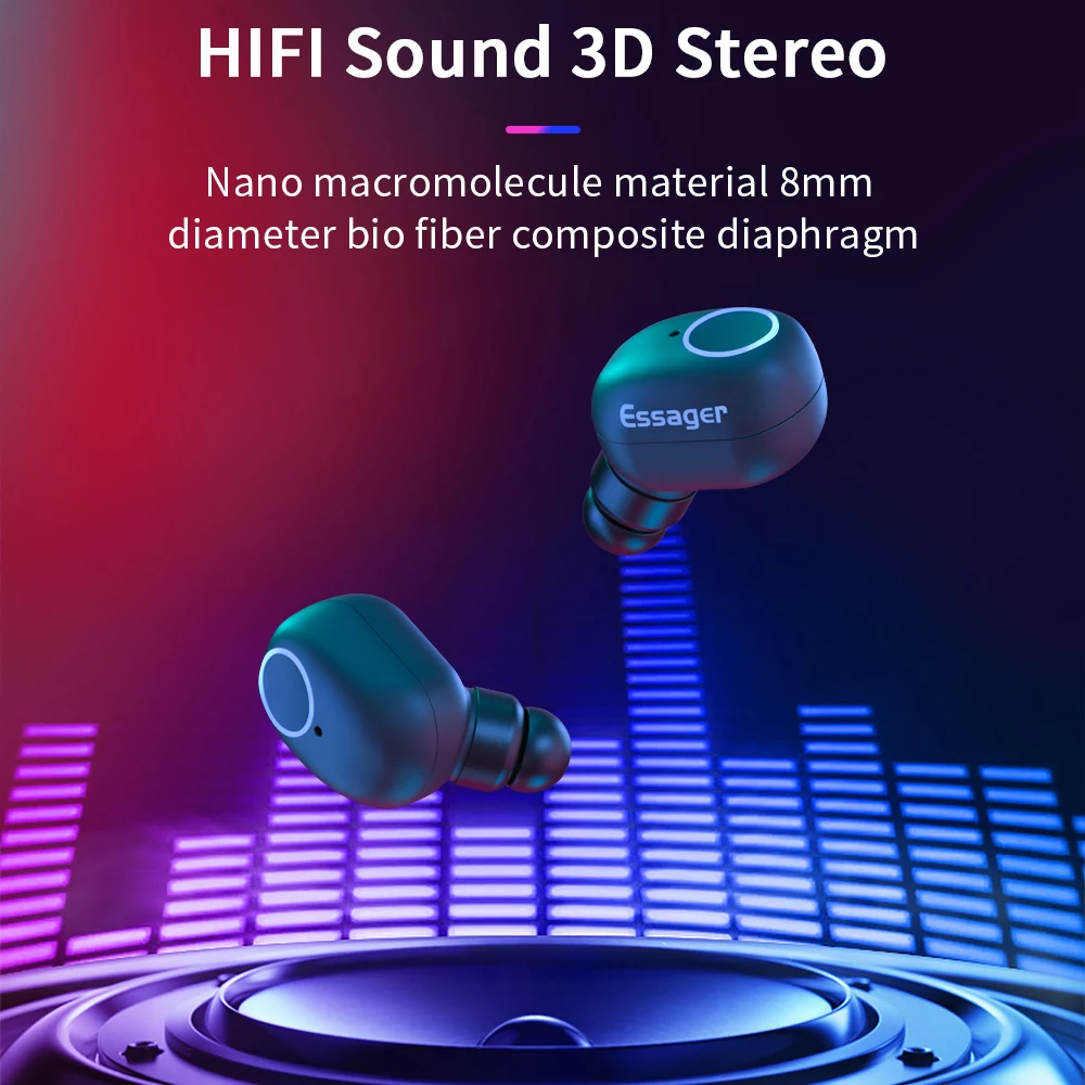 Беспроводные наушники Essager T1 TWS, Bluetooth наушники, гарнитура, мини наушники, наушники для игр, наушники