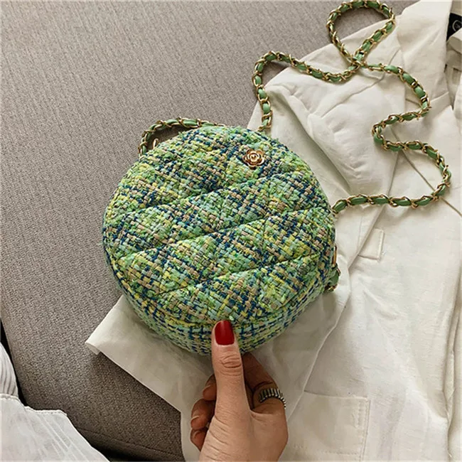 Green TOYOOSKY круглые сумки через плечо для женщин дизайнерская шерстяная мини-сумка женская сумка на плечо с цепочкой маленькая круглая Сумка-клатч - Цвет: Green