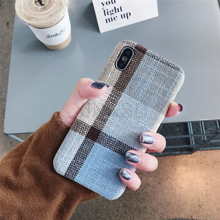 Light Blue lattice Роскошный мягкий чехол из плюшевой ткани для iPhone X, XR, XS, AMX, ТПУ, силиконовый чехол на заднюю панель телефона для iPhone 7, 8, 6 S, 6 S Plus, чехол s, 10 - Цвет: Light Blue lattice