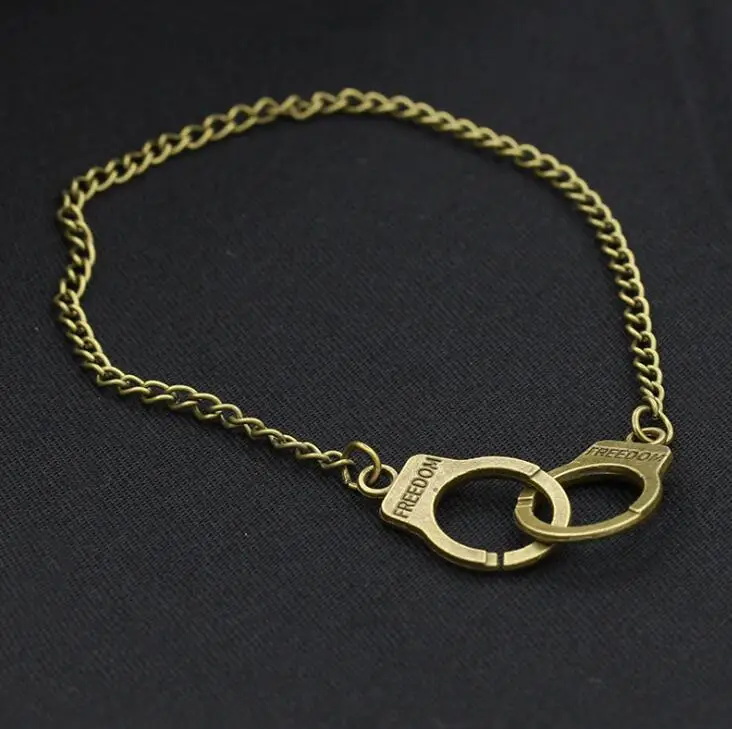 2 piece Retro Punk letter handcuffs charm bracelet for man woman bronze silver cartoon manacle chain jewelry gift | Украшения и