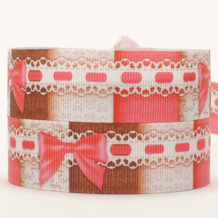 Новое поступление 10 ярдов красная лента в рубчик с принтом банта ручная работа