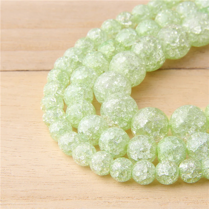 Light Green Cracked quartz Crystal Stone Round loose green crackle glass Beads For Jewelry Making bracelet | Украшения и