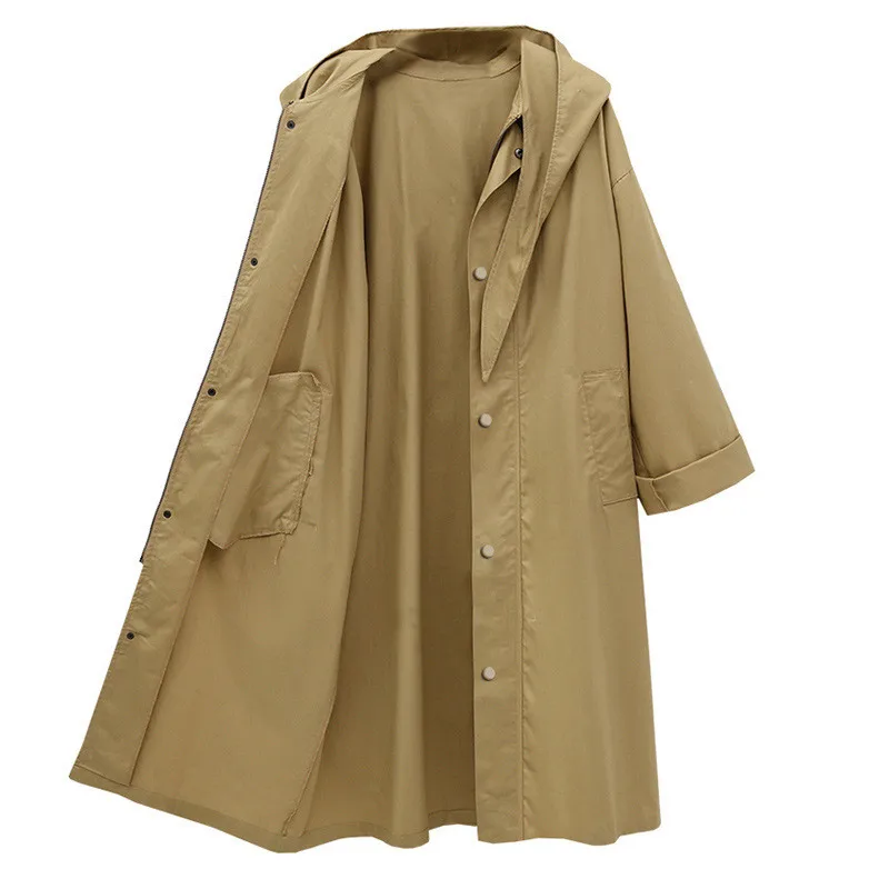 Long Hooded Trench Coat Women 2017 Autumn Winter Fashion Windbreaker Solid Color Casual Female Windbreakers Khaki Overcoat | Женская