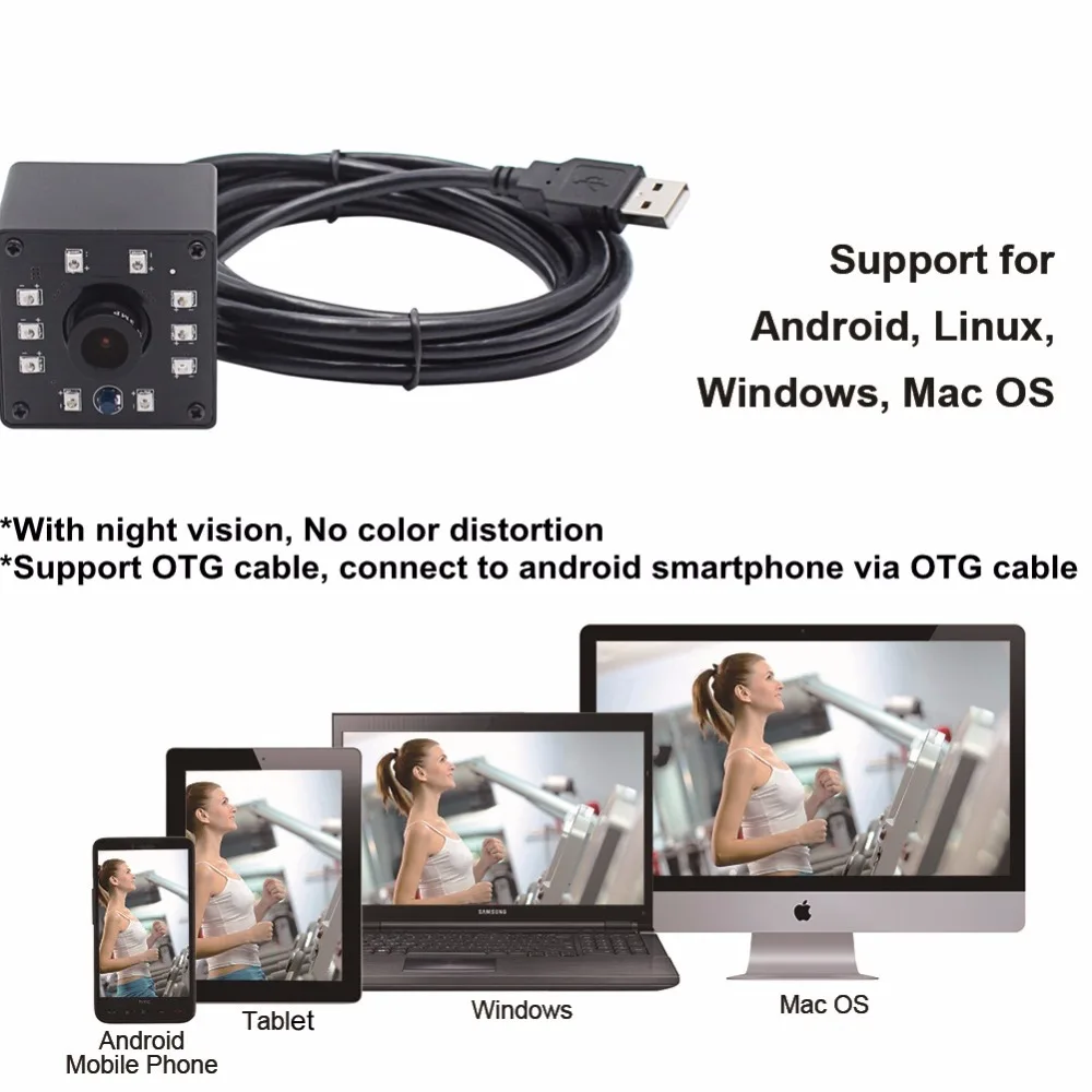ELP FULL HD 1080P ночное видение инфракрасная USB камера рыбий глаз широкоугольный объектив 2MP OV2710 датчик 3 м кабель UVC камера для ATM машины
