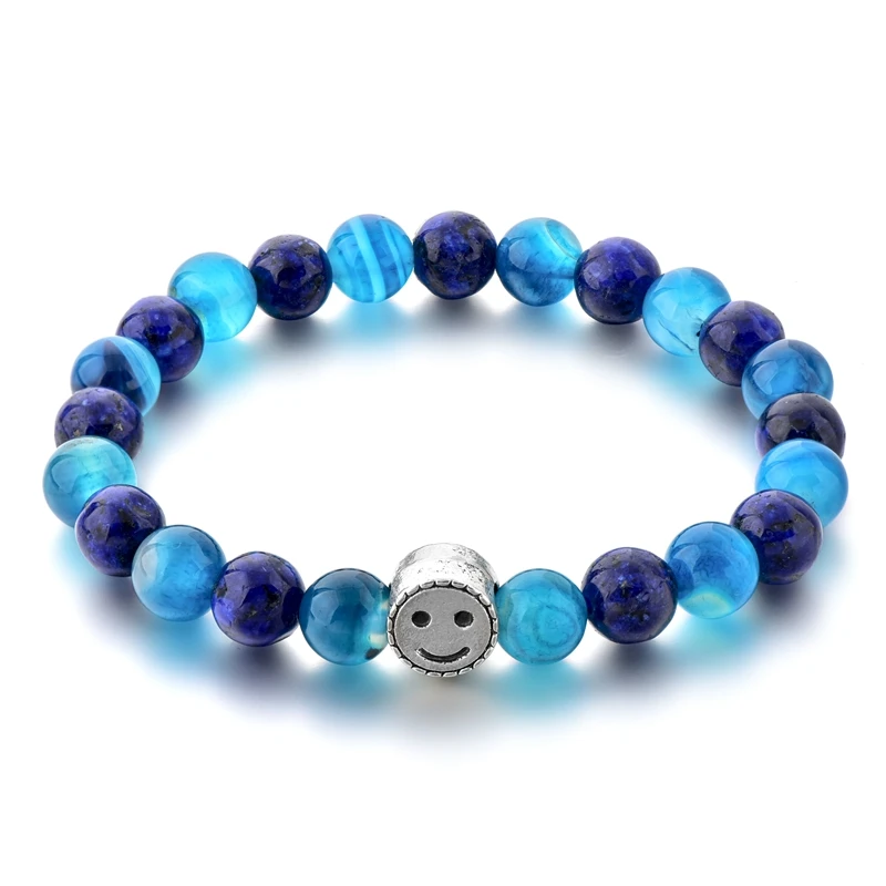Женские браслеты из натурального камня LongWay DIY Charms Smile эластичные белого и черного