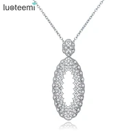 luoteemi vintage oval pendant micro shining cz crystal necklace white gold color flower jewelry for women wedding jewelry gift