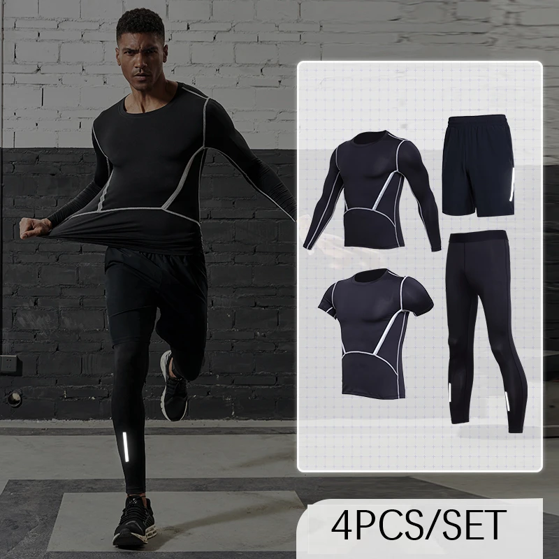 Новинка быстросохнущие мужские комплекты для бега 5 шт. Светоотражающие