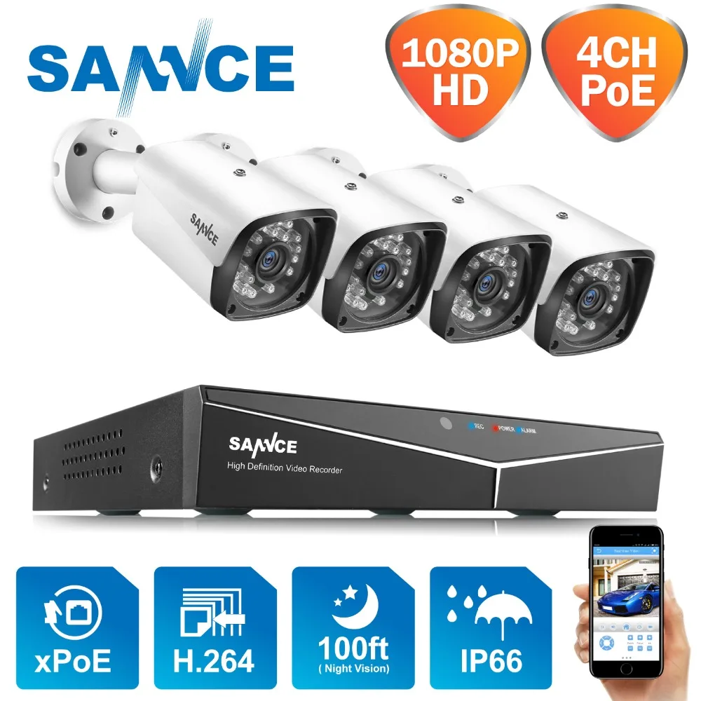 SANNCE 4CH 1080P XPOE H.264 видео система безопасности 4 шт. 2MP Открытый Всепогодный