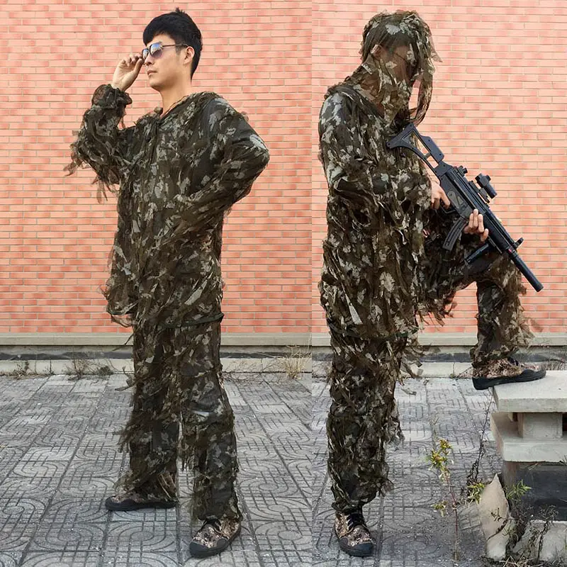 Снайпер спецназ Ghillie костюм Ghilly Yowie стяжка ткань страйкбол Пейнтбол боевой тактический Цифровой Лесной балахон