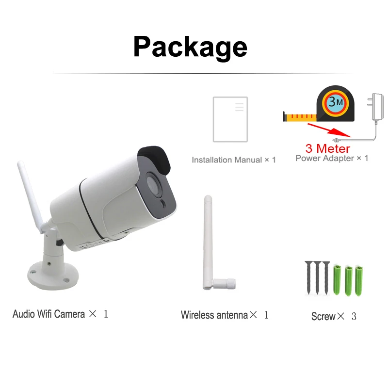 Ip-камера JIenuo, Wifi, 1080 P, 960 P, 720 P, 3 метра, адаптер питания, для наружного видеонаблюдения, беспроводная ip-камера наблюдения, аудио, Onvif, HD камера