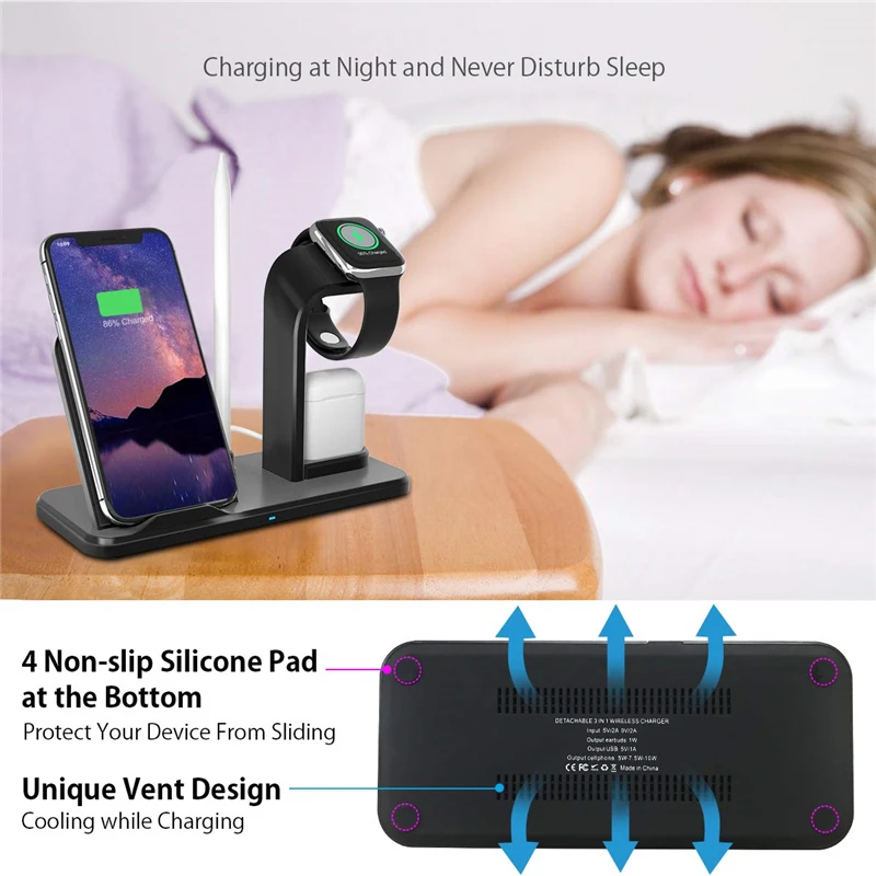 Беспроводное зарядное устройство 3 в 1 для IPhone и Apple Watch/AirPods Pencil 4 2 Qi быстрая