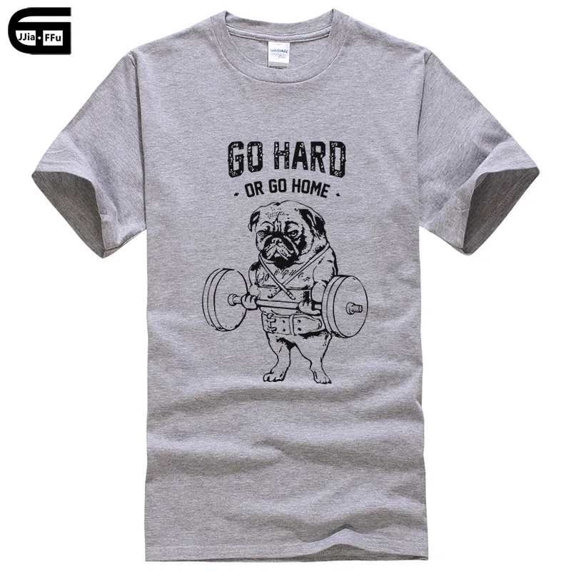 gray Euro Size Casual Cotton GO HARD OR GO HOME Pug Printed Men crewneck T Shirt Short Sleeve O-Neck Male Tops&Tees T421 - Цвет: gray
