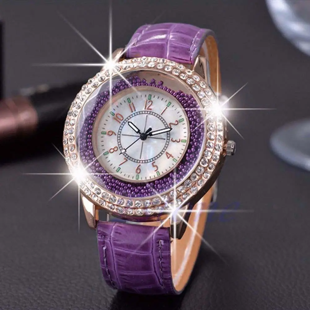 Женские часы с браслетом и кристаллами женские модные кварцевые Круглым