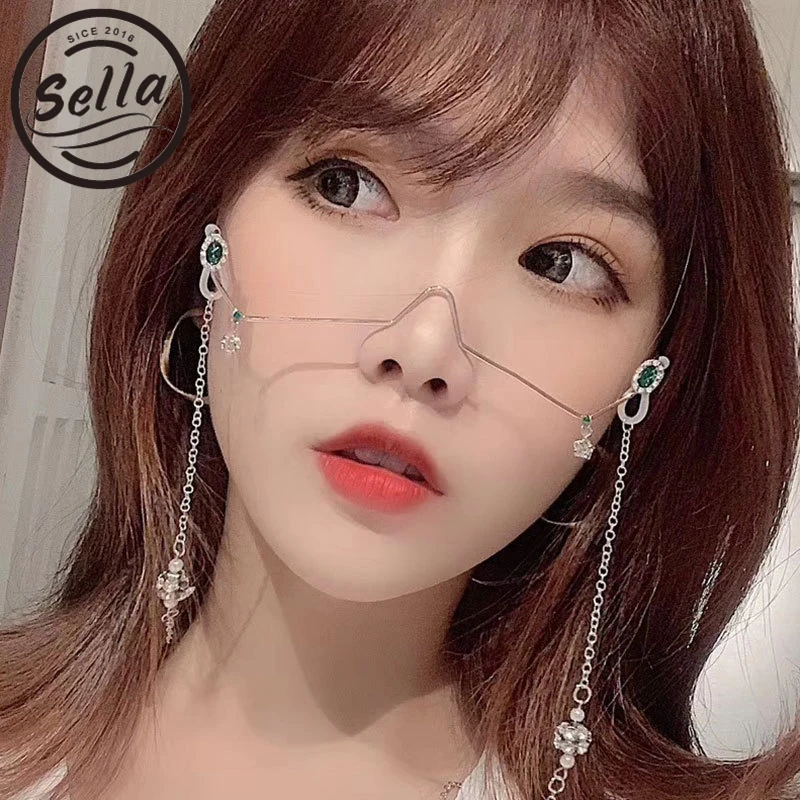 

Sella Ins Hot Trending Fashion Women Glasses Frame Without Lens Crystal Decoration Lolita Alloy Eyewear Frame