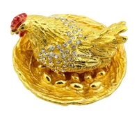 crystal chicken trinket box for jewelry ring holding box