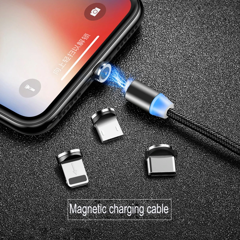 1 м светодиодный магнитный usb кабель для зарядки iPhone XS X XR 8 7 USB C шнур зарядного