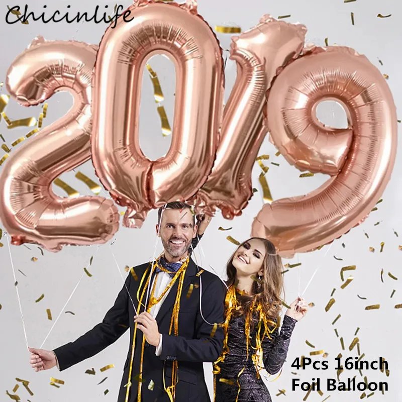 Chicinlife, 4 шт., 16 дюймов, розовое золото, номер,, фольгированные воздушные шары, праздничные, новогодние, вечерние, праздничные принадлежности для дня рождения